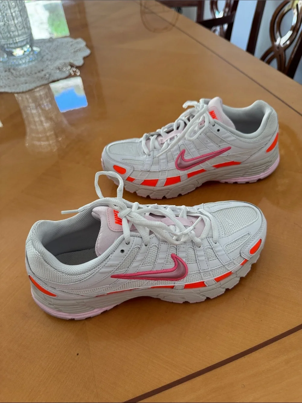 Nike White Sneakers with Pink and Coral Accents size 8